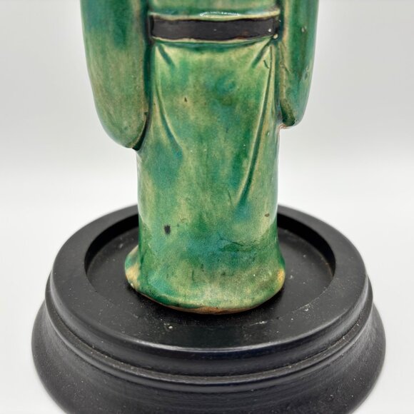 Vintage Chinese Mud Man Scholar Green Robe Standing with decorative Base 6.5" - Picture 7 of 10